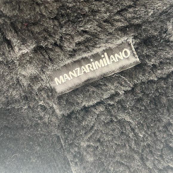 Manzari Milano black leather shearling with fox fur trim winter jacket. Size 38 - Picture 7 of 9